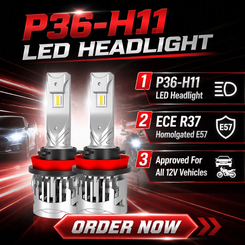 Luxfighter-ek ECE R37-Certified P36 H11 LED faroen bonbilla kaleratu du